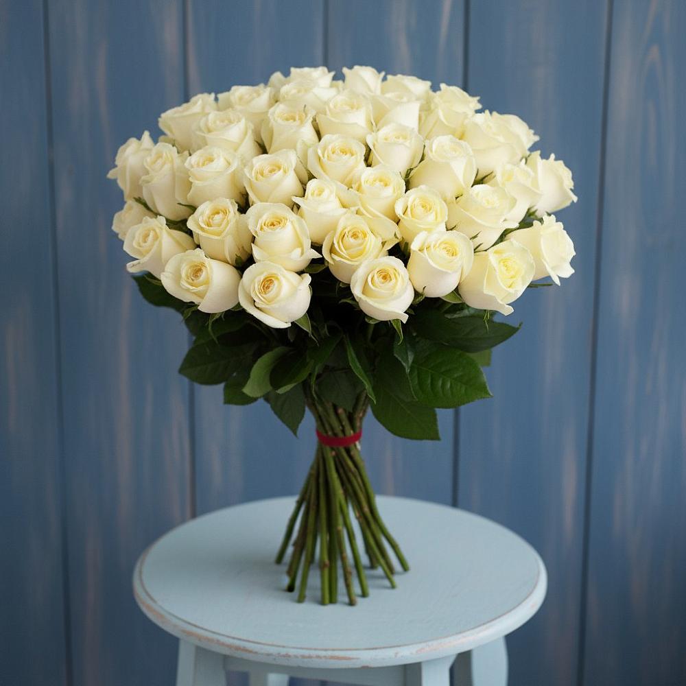 Букет 51 Белая роза Эдлесс Лав в Поселок имени Тельмана