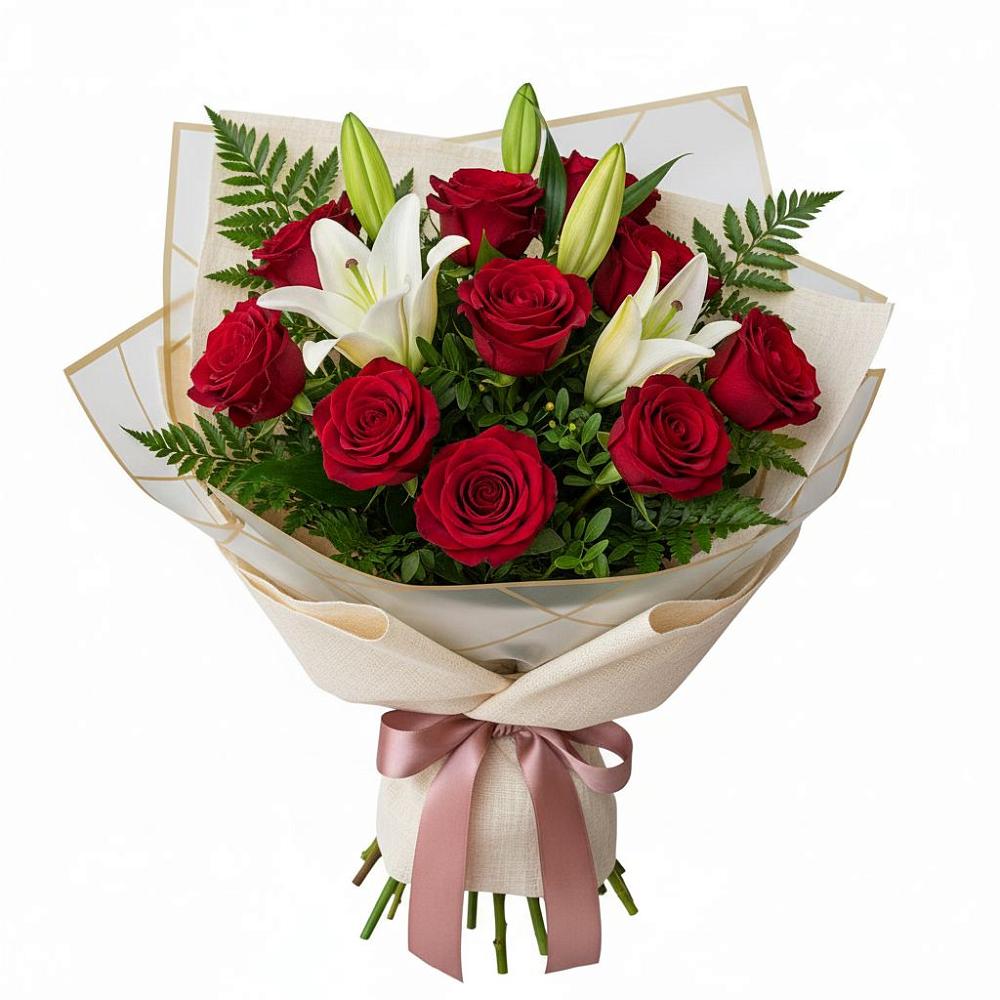 Букет цветов из: Лилии и Розы в Поселок имени Тельмана