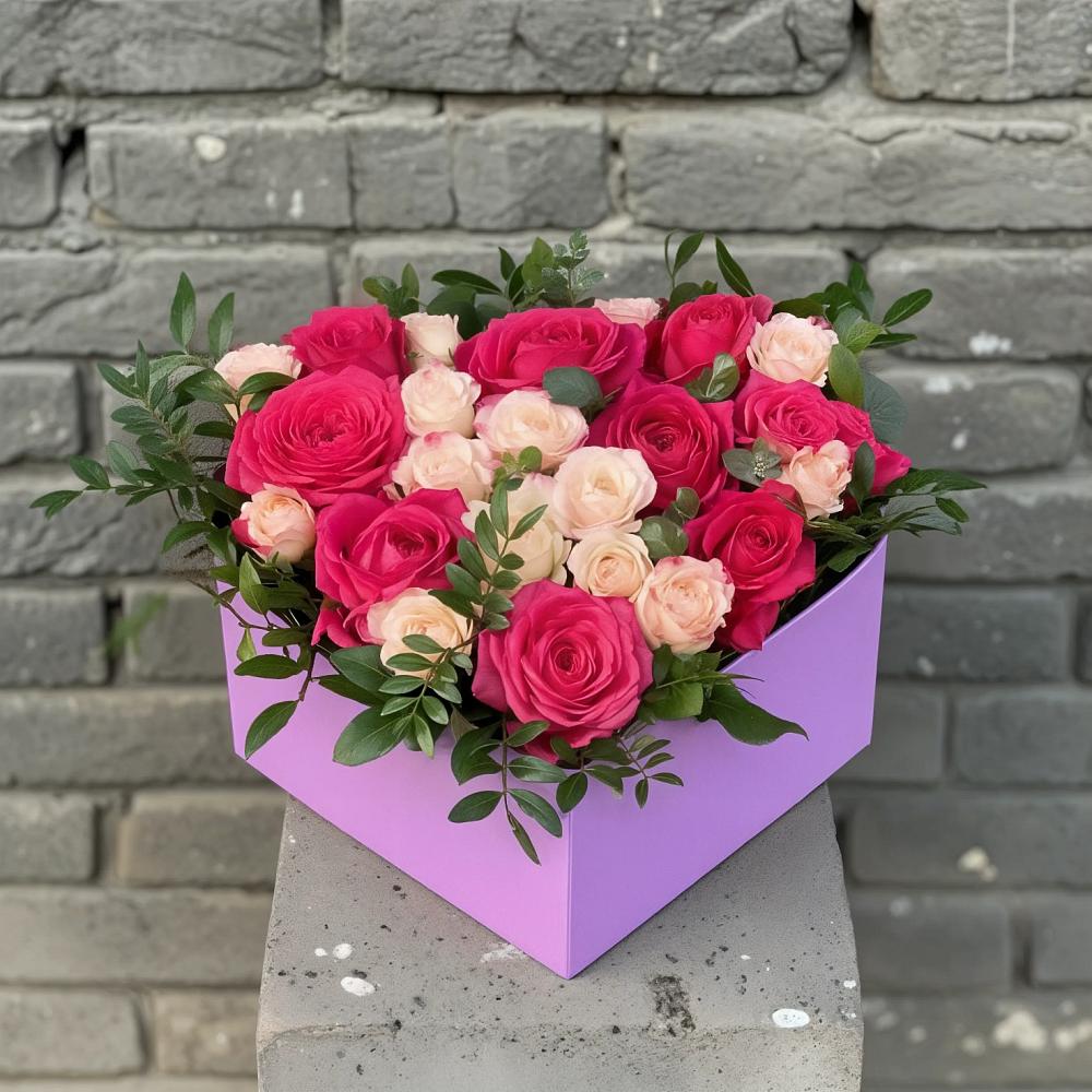 Цветочная композиция из Розы в коробке в Поселок имени Тельмана