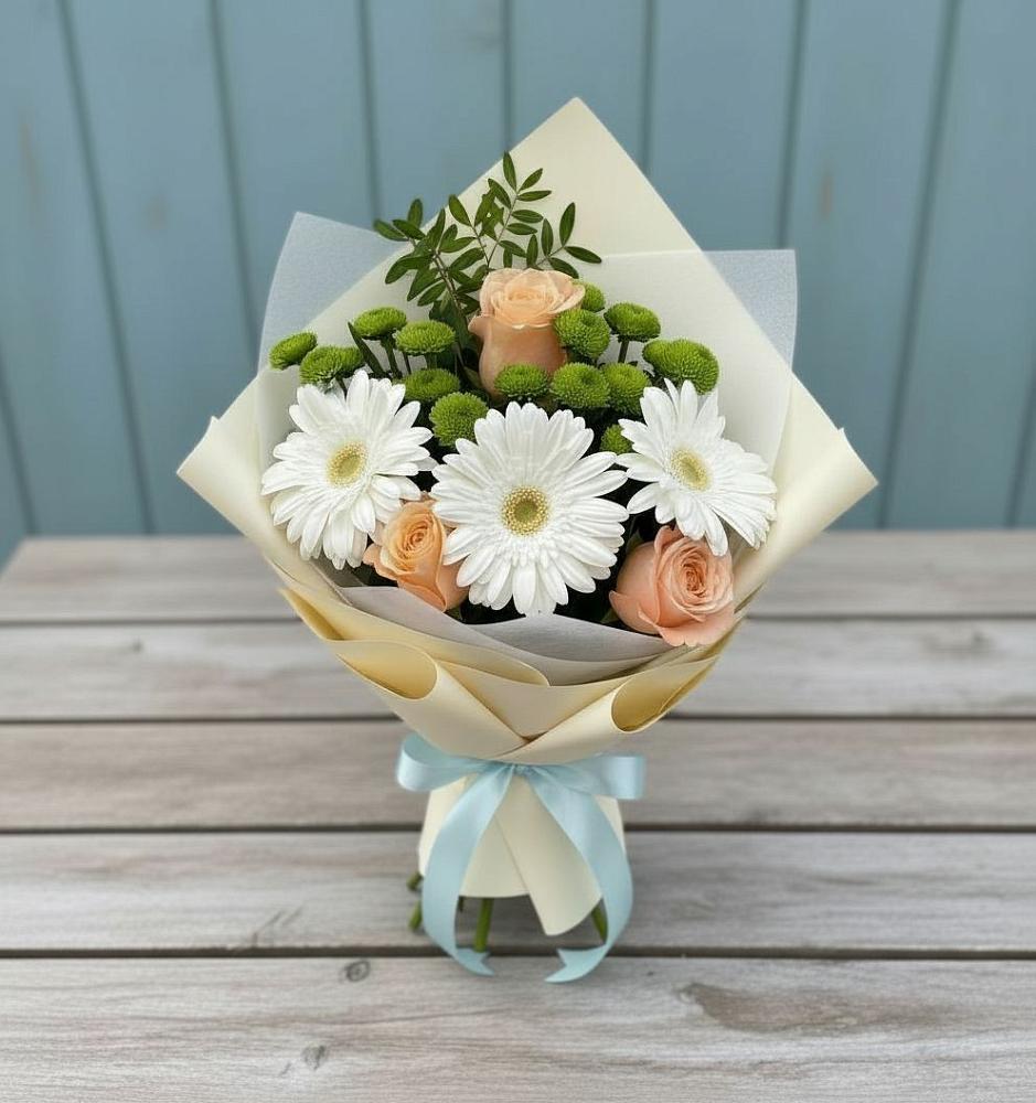 Букет цветов из: Герберы, Розы и Хризантемы в Поселок имени Тельмана