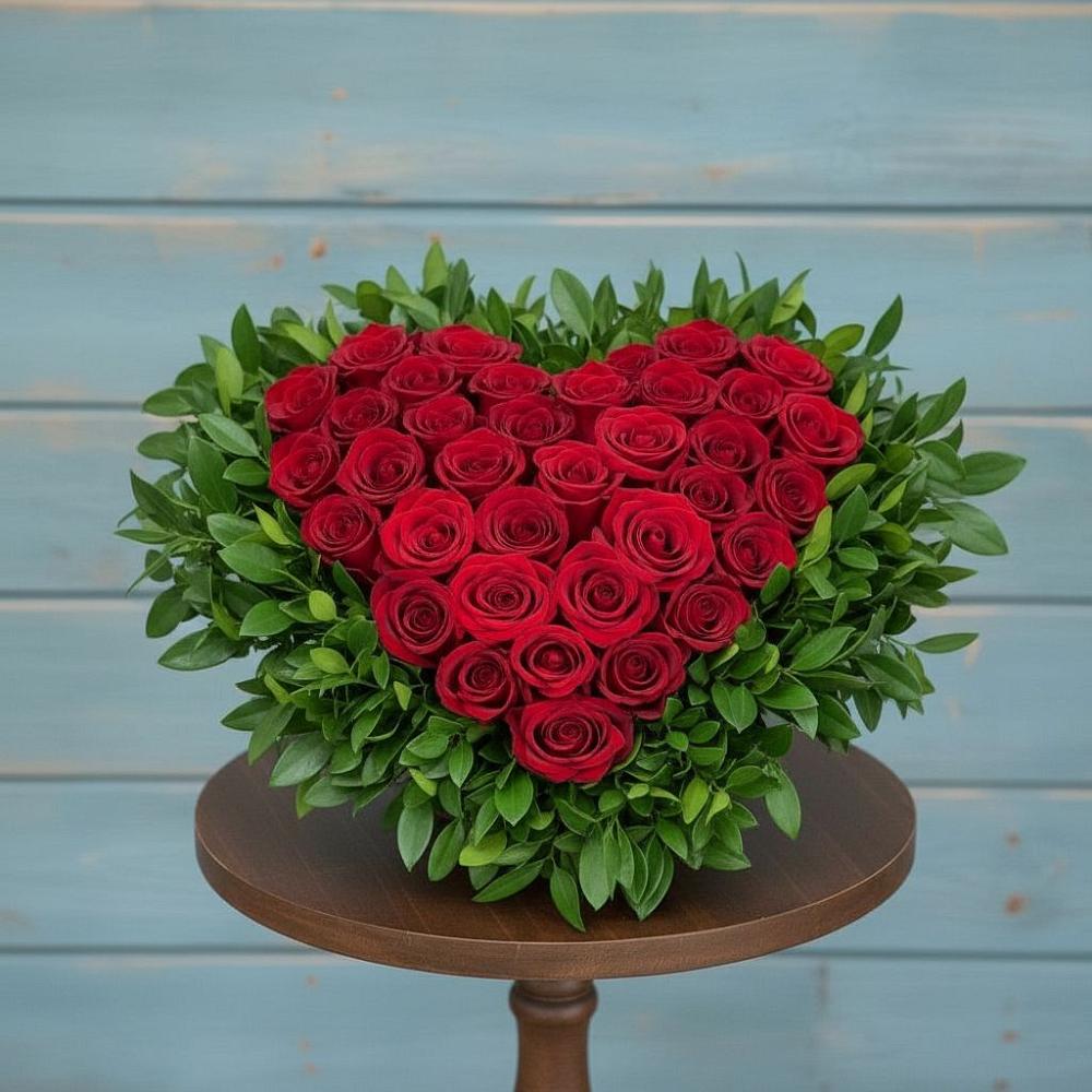 Цветочная композиция из Розы в виде сердца в Поселок имени Тельмана