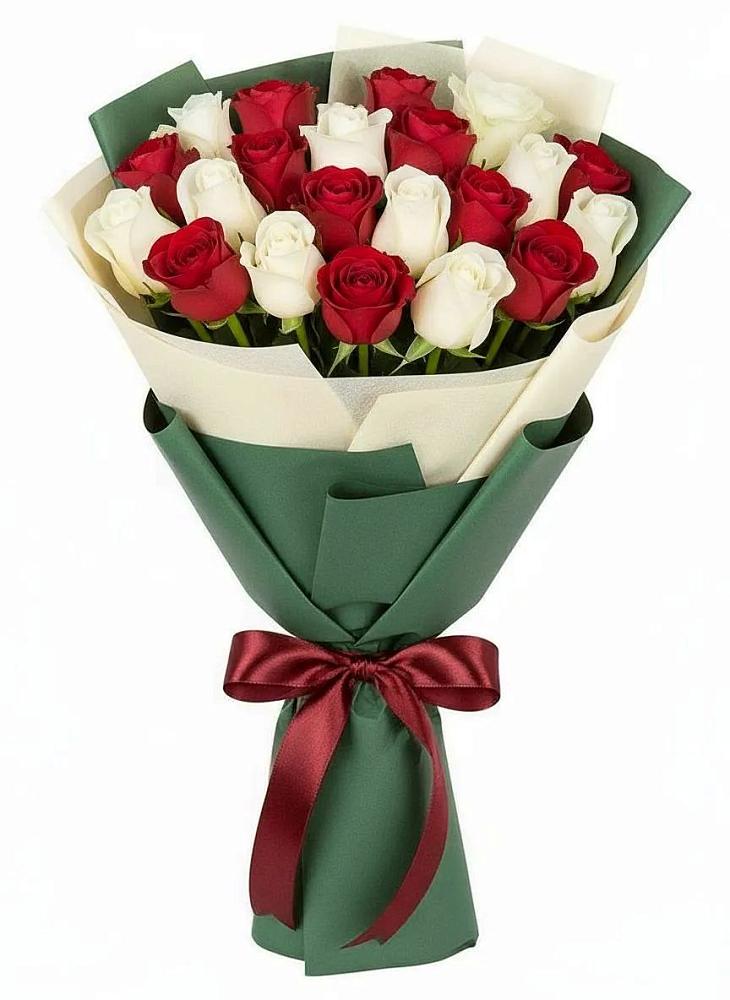 Букет Микс из красных и белых роз в Поселок имени Тельмана
