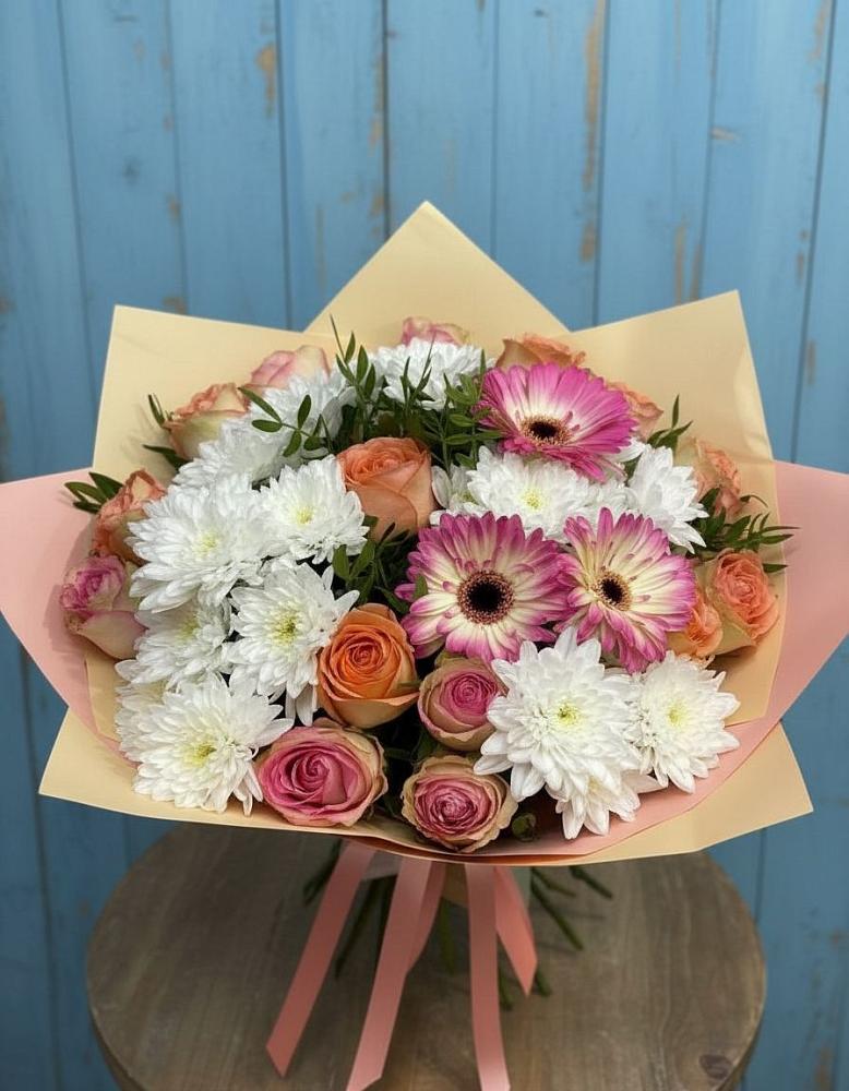 Букет цветов из: Розы, Герберы и Хризантемы в Поселок имени Тельмана