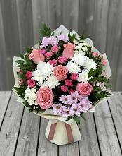 Букет цветов из:  Альстромерии, Гвоздики, Розы и Хризантемы #REPLACE_PRED# Поселок имени Тельмана