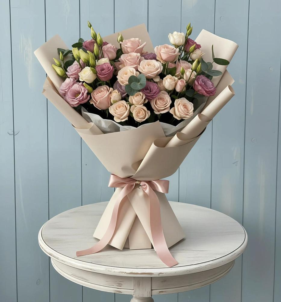 Букет цветов из: Розы и Лизиантусы в Поселок имени Тельмана