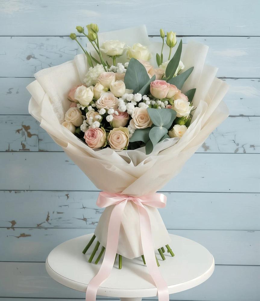 Букет цветов из: Розы и Лизиантусы в Поселок имени Тельмана