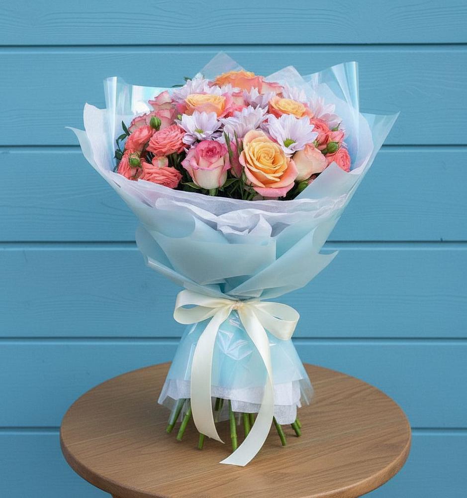 Букет цветов из: Хризантемы и Розы в Поселок имени Тельмана