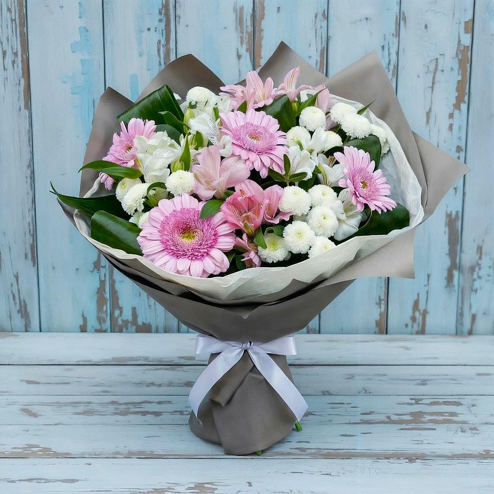 Букет цветов из: Герберы, Альстромерии и Хризантемы в Поселок имени Тельмана